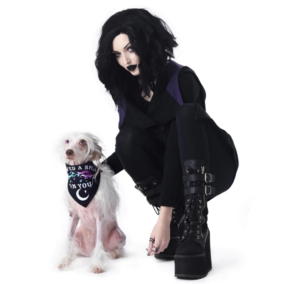 🆕️🆑️ ROGUE +WOLF Pet Bandana I Pawed A Spell On You Black Adjustable Snaps - Picture 6 of 14